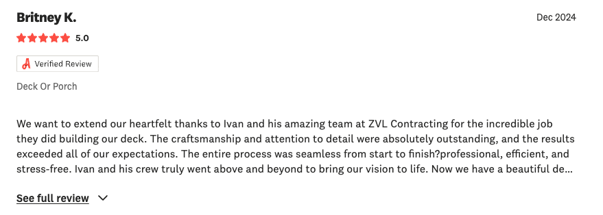 Angi review screenshot - Britney K.